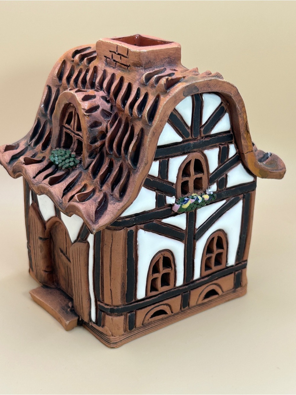 Vintage Clay Tea Light Cottage House For Burning Oil Or Just For Light